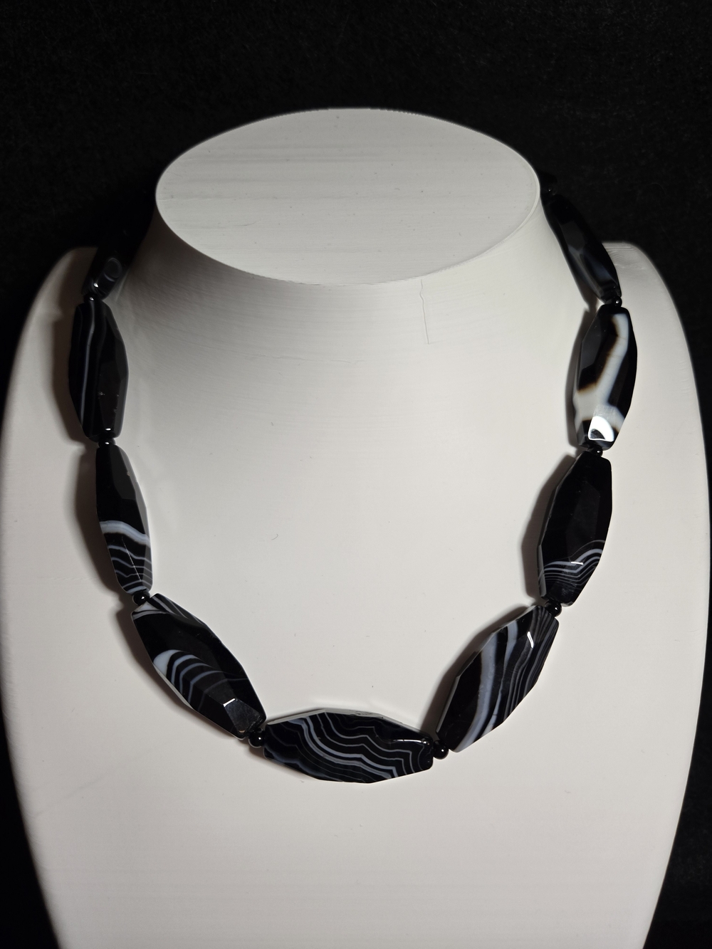 Black and White Botswana Agate Statement Necklace